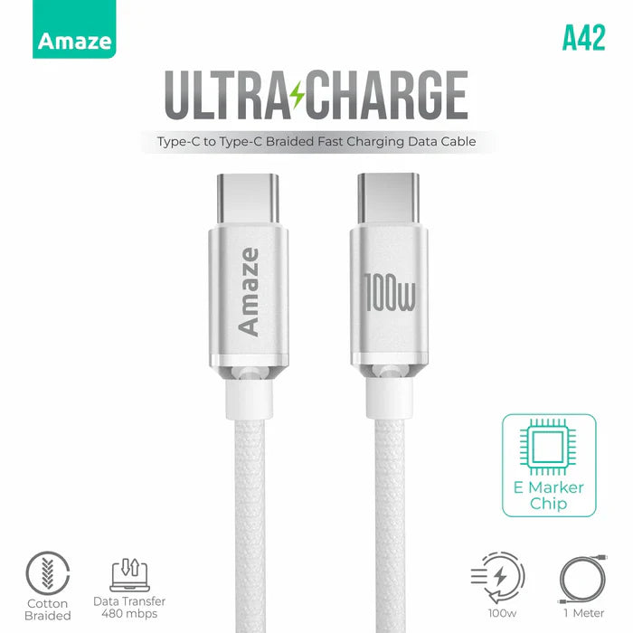 Amaze A42 Ultra Charge Type C to Type C Cable 100w 1m