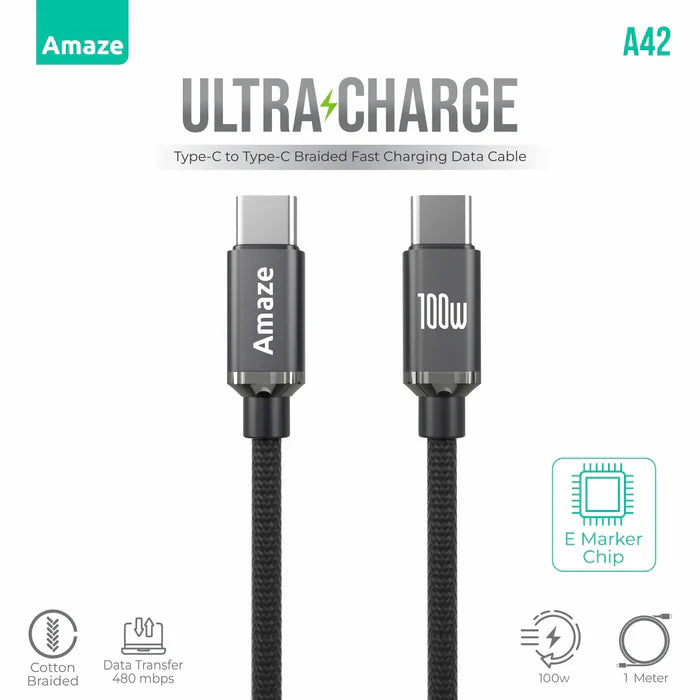 Amaze A42 Ultra Charge Type C to Type C Cable 100w 1m