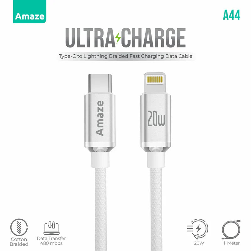 Amaze A44 Ultra Charge Type C to Lightning Cable 20W 1m