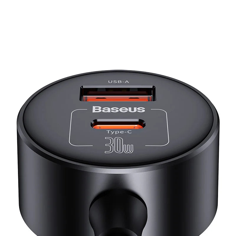 Baseus High Efficiency Pro 1-for-2 Car Cigarette Lighter 30W