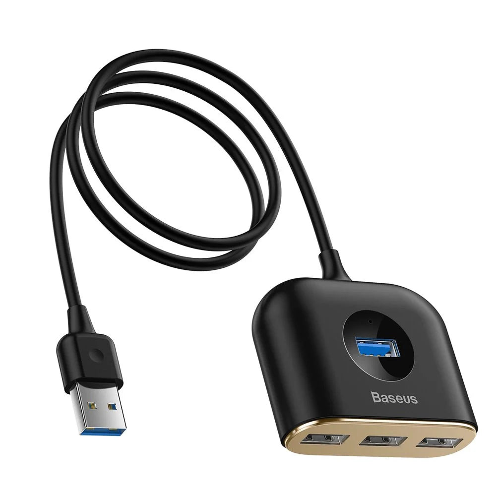 Baseus Square Round 4 in 1 USB Hub Adapter (USB3.0 To USB3.0 *1+USB2.0* 3) 1m Black