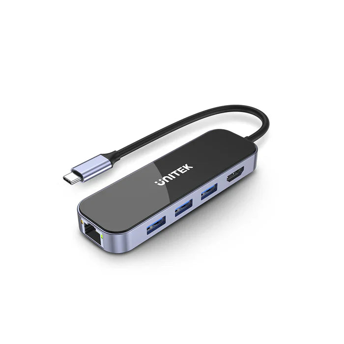 Unitek D1084A uHUB H6 Gloss 6-in-1 USB-C Ethernet Hub With HDMI and 100W Power Delivery